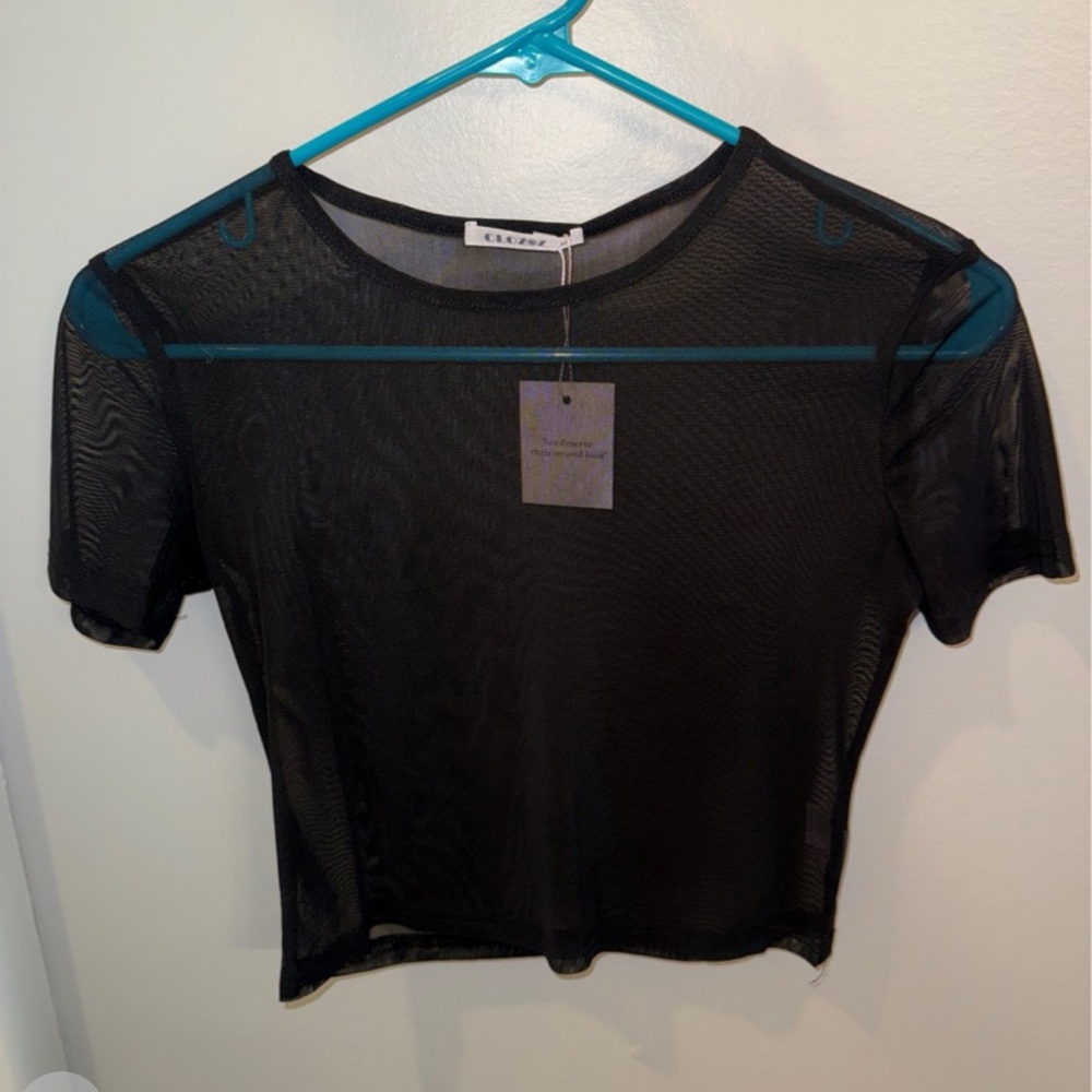 Black Mesh Crop Top - Picture 3 of 6